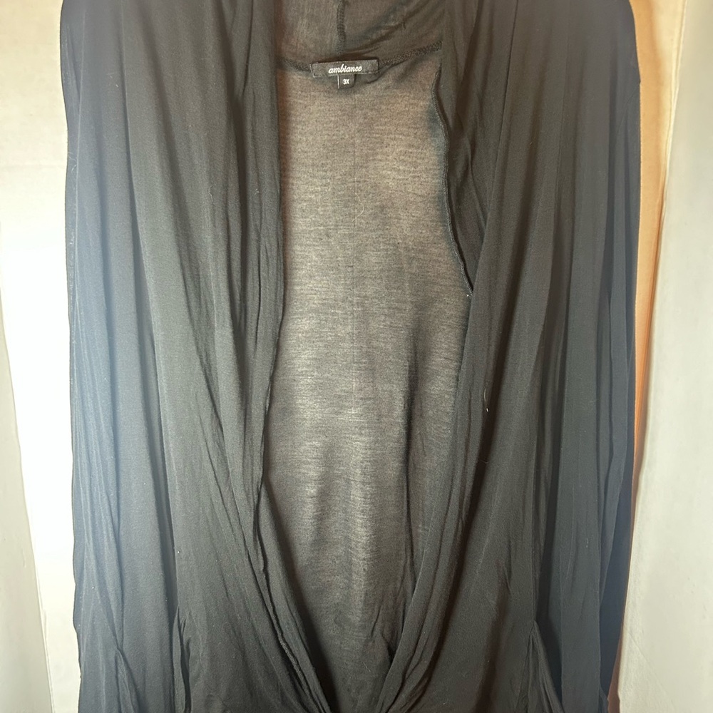 Ambiance Women’s Sz 3X Black Sheer Tie  Front Top